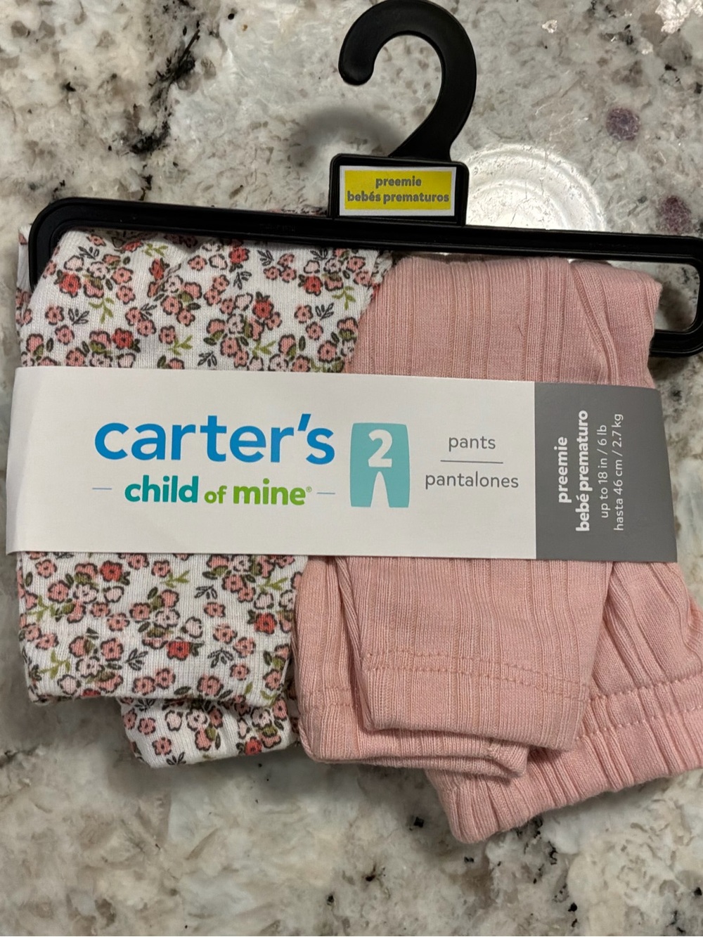 Carter's Child of Mine Preemie Pink Solid & Pink Floral Diaper Pants - 2 Pack